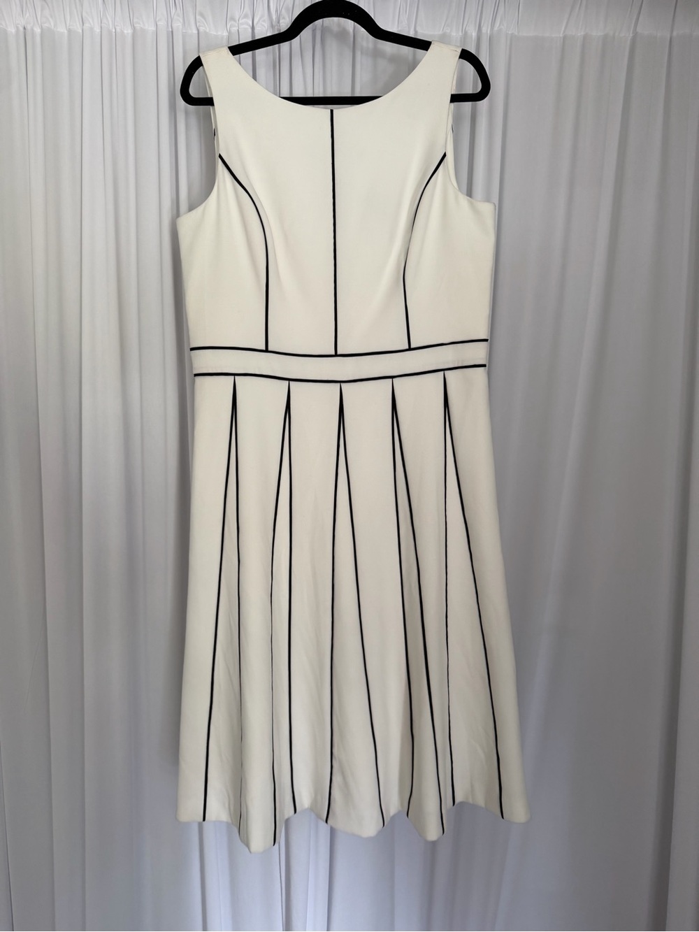 White House Black Market White Midi Dress with Black Piping - Picture 2 of 16